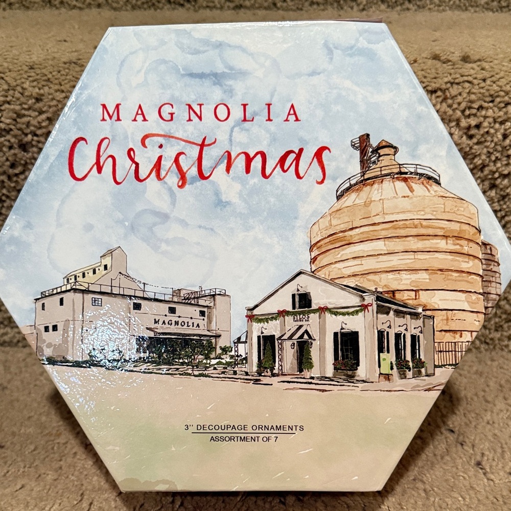 Magnolia Christmas , decoupage  ornament set,assortment of seven 3’ ornaments.